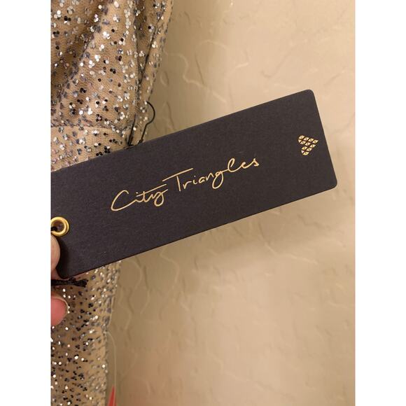 City Triangles Gold and Silver Evening Gown with Slit, Spaghetti Strap, Size 1 - Picture 13 of 14